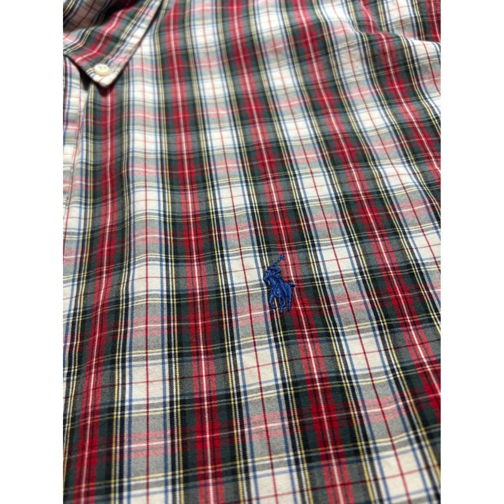 Polo Ralph Lauren Blake Shirt Mens XXL Red White Blue Plaid‎ Cotton Button Down